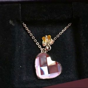 Pink Crystal Swarovski Necklace with Silver Chain